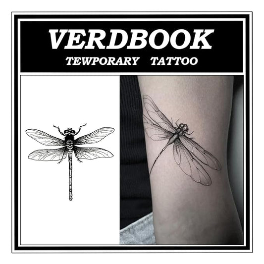 Waterproof Temporary Tattoos: 2-Sheet Tattoo Kit with Realistic Body Stickers, Semi-Permanent Tattoos for Adults Lasting 7-15 Days – Safe for Men & Women, Dragonfly Style
