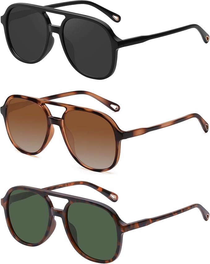 YDAOWKN Retro Square Aviator Sunglasses for Womens Mens Vintage 70s Double Bridge Sun Glasses