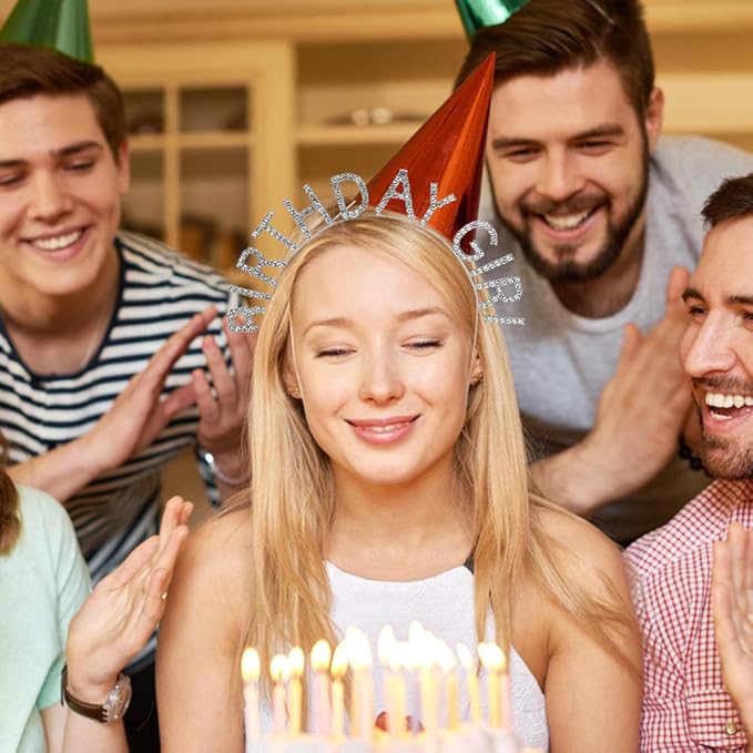 AOPRIE Birthday Girl Crown for Women with Sash Silver Colorful Tiara for Women Headband Princess Crown Rhinestone Happy Birthday Accessories