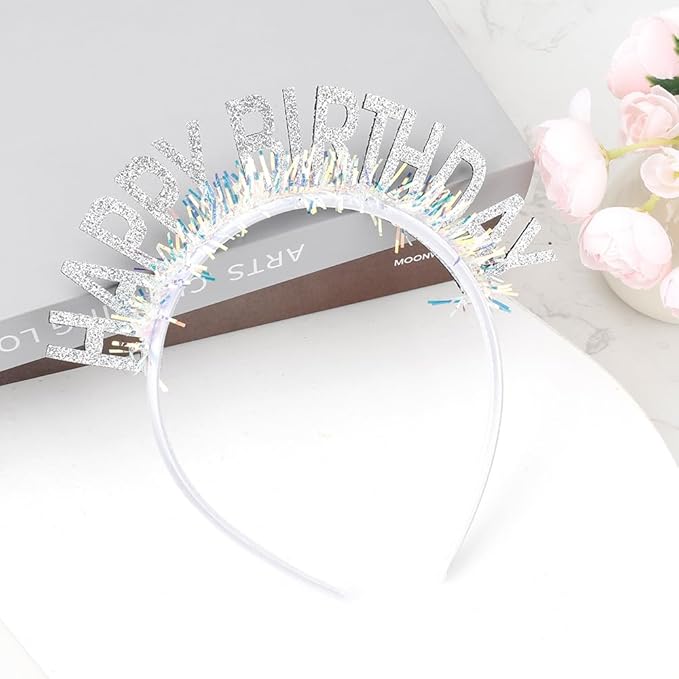 Birthday Headband Tiara, Happy Birthday Headband Tiara Accessories for Women, Silver Tiaras Crown Accessories Decorations Party Favors for Girl Princess