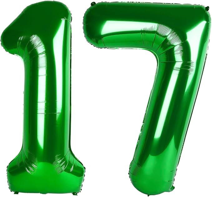 Green Number 17 71 Birthday Balloon 40 Inch, Digital Balloons for 17 71 Party Celebration Decorations Supplies, Mylar Foil Numbers Balloon for 17 71 Wedding Anniversary