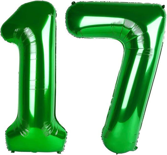 Green Number 17 71 Birthday Balloon 40 Inch, Digital Balloons for 17 71 Party Celebration Decorations Supplies, Mylar Foil Numbers Balloon for 17 71 Wedding Anniversary