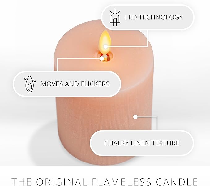 Luminara Flameless LED Battery Operated Flickering Pillar Candles, Mellow Peach Pack of 1 3" x 4.5", Realistic Moving Flame Real Wax Indoor/Outdoor