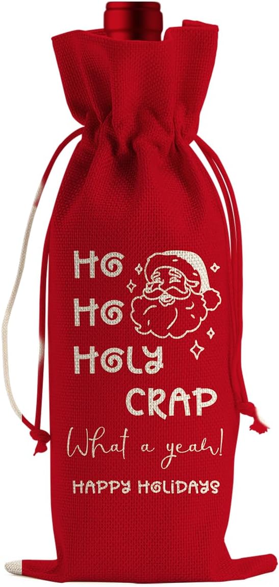 Funny Christmas Wine Bags for Wine Bottles Gifts Christmas Wine Bottle Cover Drawstring Gift Bags Red Burlap Wine Bag for Xmas Birthday Wedding Holiday Housewarming Party Decorations