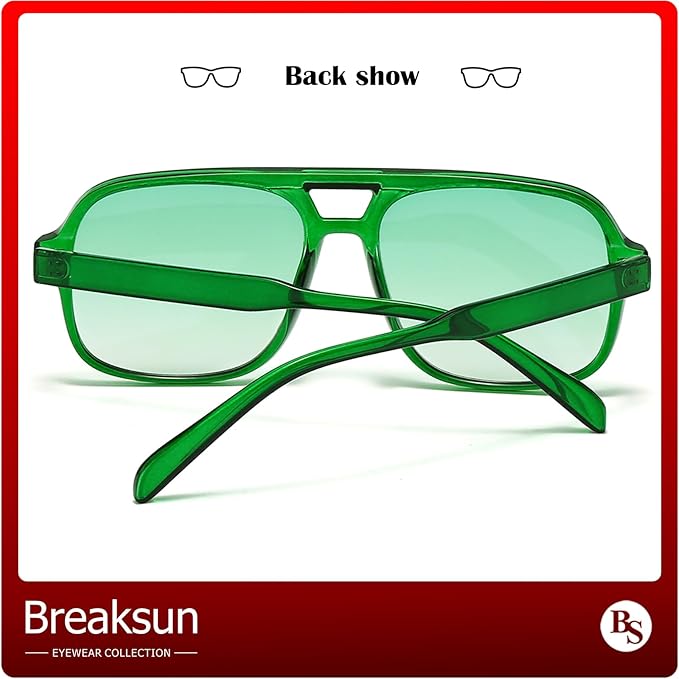 Retro Aviator Sunglasses for Women Men Trendy Classic 70s Square Green Aviator Sun Glasses Vintage Shades