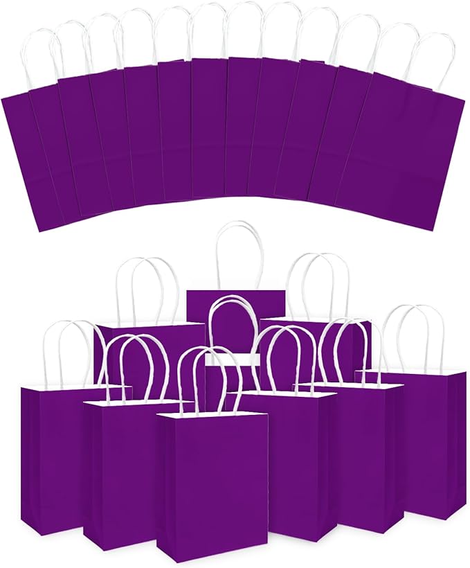 qiqee 30PCS Medium Gift Bag with Handles Bulk 11"x5"x8" Gift Bags Green Lotus Purple Bags Multiple Uses (Medium Size)