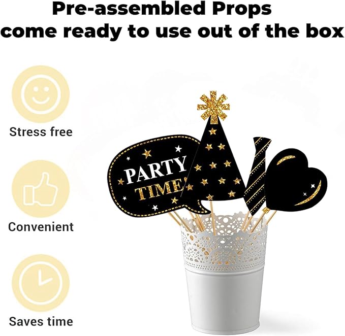Birthday Photo Booth Props Kit - 38Pcs Funny Pose Signs, Selfie Photobooth Decor for Birthday Party, Men Women