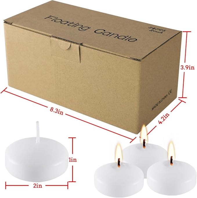 24 Pack White Floating Candles-2 inch-Long Lasting Burning time,Unscented White Candle for Weddings,Holidays,and Home Decor,Creating a Warm Atmosphere
