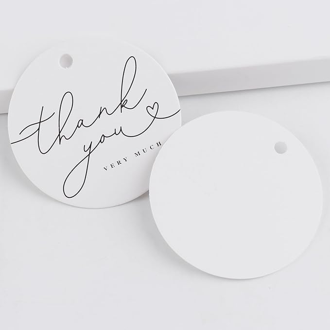 120 Pack Thank You Gift Tags, 2.5" x 2.5" Round Pre-Punched Hole Hanging Bag Tag for Party Favors (Ribbon/Twine String is NOT Included)