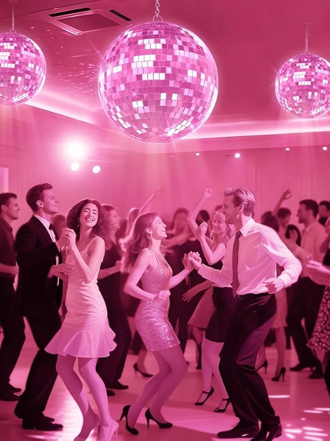 Classic Mirror Ball for Disco, 12"/16"/20" Mirror Disco Ball with Hanging Ring for DJ Club Party Live Wedding Stage Lighting Home Decor Pink 16inch