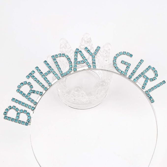 AOPRIE Birthday Crown for Women Girls - Princess Tiara with Rhinestones and Happy Birthday Accessories, Blue