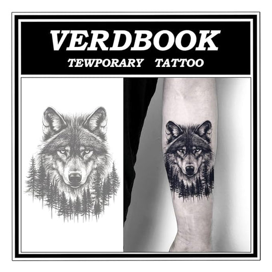 Waterproof Temporary Tattoos: 2-Sheet Tattoo Kit with Realistic Body Stickers, Semi-Permanent Tattoos for Adults Lasting 7-15 Days – Safe for Men & Women, Jungle Wolf