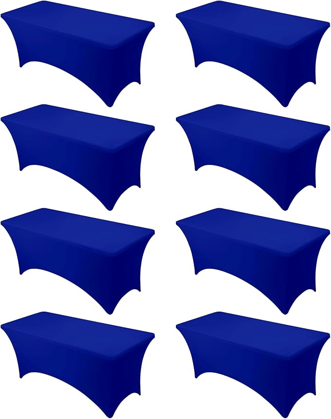 8-Pack Premium Royal Blue Spandex Tablecloths for 6ft Rectangle Tables, Stain & Wrinkle-Resistant, Washable Stretch Polyester Fitted Table Cover for Weddings, Banquets, Trade Shows Events
