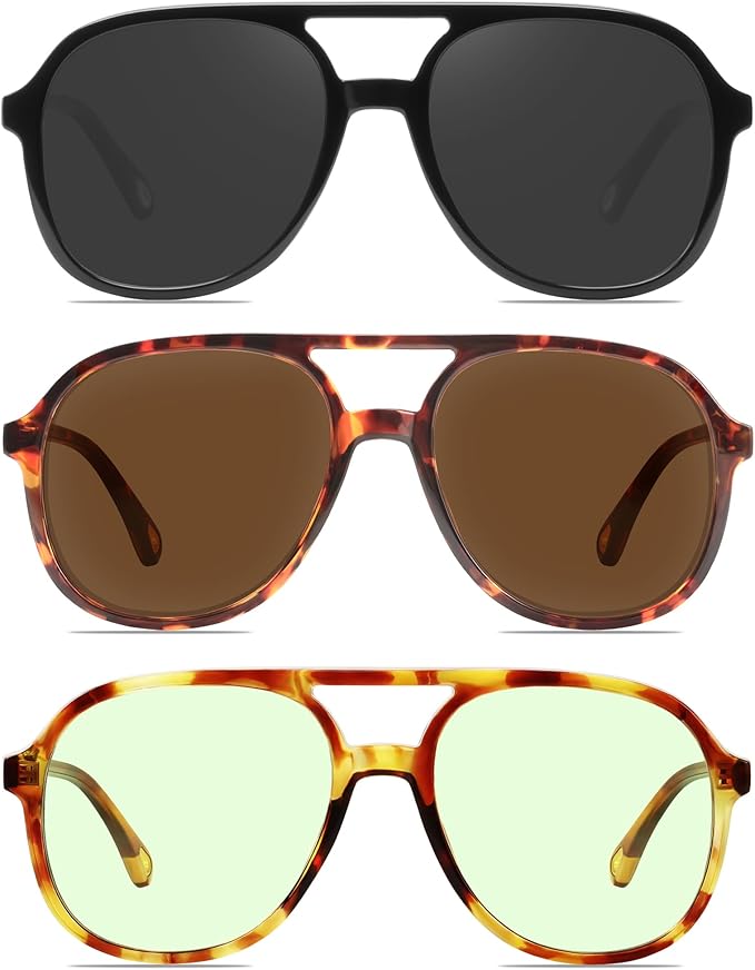 YDAOWKN Retro Square Aviator Sunglasses for Womens Mens Vintage 70s Double Bridge Sun Glasses