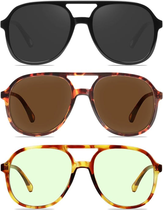 YDAOWKN Retro Square Aviator Sunglasses for Womens Mens Vintage 70s Double Bridge Sun Glasses