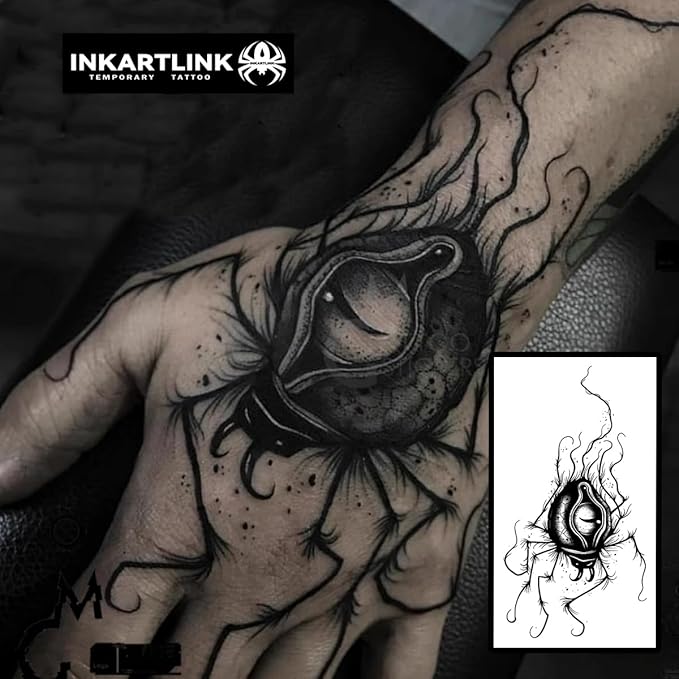 INKARTLINK Temporary Tattoos, Semi Permanent Tattoos, Adult Art Designs, Waterproof Temporary Tattoos, Party Favors, Tattoo Stickers Realistic, No Adhesive, Lasts 1-2 Weeks (Evil Eye)