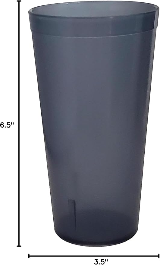 Party Outlaw Gray Plastic Cup Tumblers 6 Pc 20oz Lightweight, Heavy Duty Stackable Cafe Style Plastic Glasses. Reusable & Dishwasher Safe Ice Tea & Water Cups
