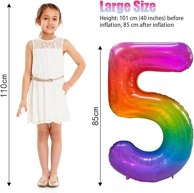 Rainbow Number 5 Balloon 40 Inch Rainbow 5 Balloon Giant Helium Foil Number 0 to 9 Balloons Birthday Wedding Party Digital Decorations Number 5