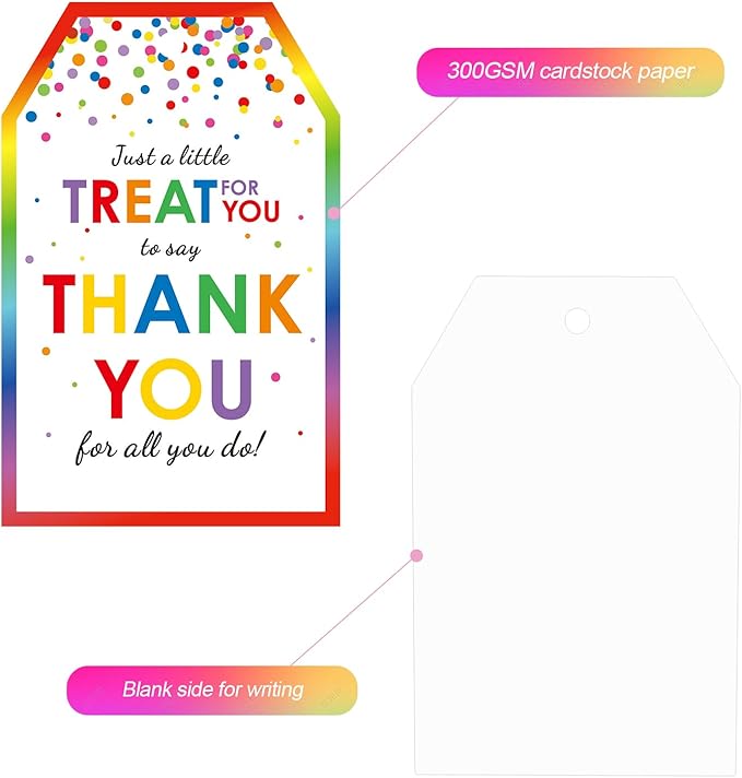 G2PLUS Thank You Tags, 50PCS Thank You for All You Do Tags, Colorful Dots Treat Thank You Tag, Thank You Paper Gift Tag with String for Present Wrapping, Gift Bags, Party Favors