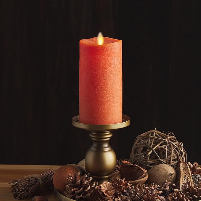 Luminara - Flameless LED Battery Operated Flickering Pillar Candles - Burnt Orange- Pack of 1-3x6.5 - Realistic Moving Flame Real Wax Indoor/Outdoor