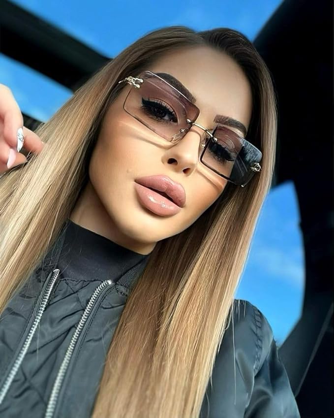 FEISEDY Vintage Rimless Sunglasses Rectangle Frameless Candy Color Glasses Women Men B2642