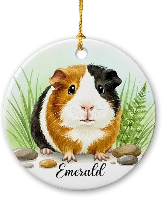 Cute Guinea Pig Christmas Ornament 2025, Personalized Choose Name Guinea Pig Lover Gift, Pet Animal Ceramic Ornament Gift for Boys Girls, Custom Animal with Nature Keepsake Ornaments, Xmas Tree Decor