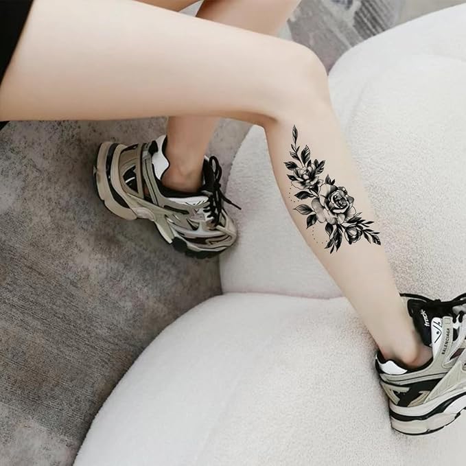 Black and White Floral Temporary Tattoos - 37 Sheets Delicate Mandala Boho Tattoo Stickers for Women, Waterproof Fake Body Art for Arms, Ankles, Back (Set of 10 Large Sheets)