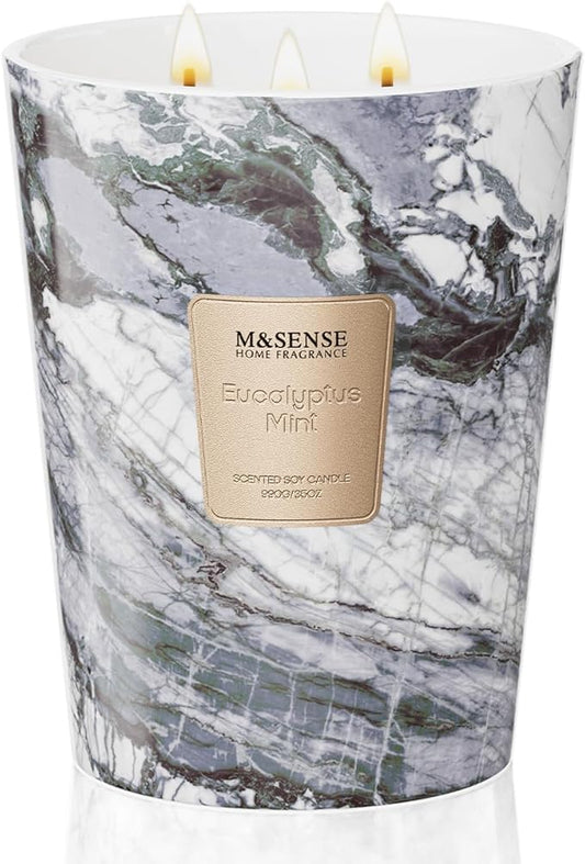 M&SENSE Extra Large Candle 35oz 150H EucalyptusMint Scented, 3 Wick Highly Scented Jar Candles, XL Large Christmas Gift Candle for Women, Long Lasting Burning for Holiday, Thanksgiving, Christmas