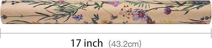 RUSPEPA Wild Flower Wrapping Paper Roll for Women, 17 Inches x 32.8 Feet, Mini Roll, Kraft Floral Design Wrapping Paper for Christian Gifts, Birthdays, Weddings, Bridal Shower and Engagement