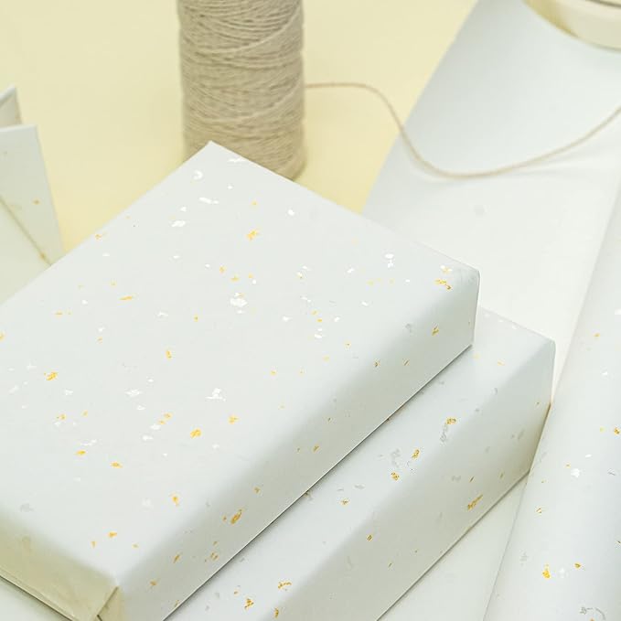 WRAPAHOLIC Ivory Wrapping Paper Roll - Mini Roll - 17 Inch x 16.5 Feet - Ivory Gold Design with Silky Touch Perfect for Birthday, Wedding, Baby Shower, Holiday
