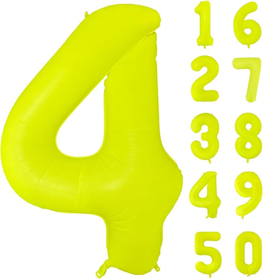 Fluorescent Yellow Number Balloon 40 inch Giant Foil Helium Balloons Yellow Number 4 Balloon for 4th Birthday Party Decorations