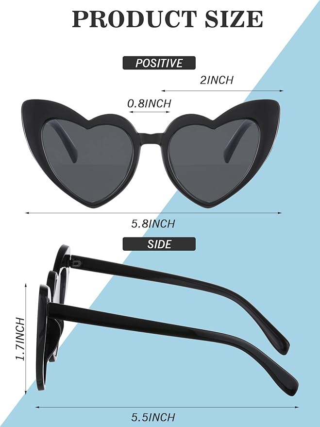 Flutesan 15 Pairs Heart Shaped Sunglasses Vintage Cat Eye Sunglasses for Bachelorette Party Supplies