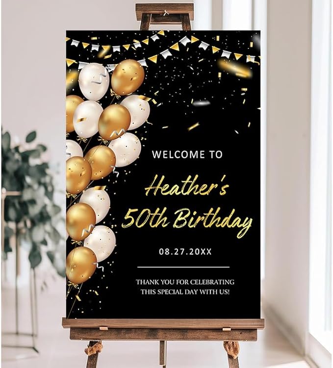 Personalized Sign for 50th Birthday Party - Decorations Celebration Sign, Happy Birthday Any Age Board, Minimalist Party Signs#1