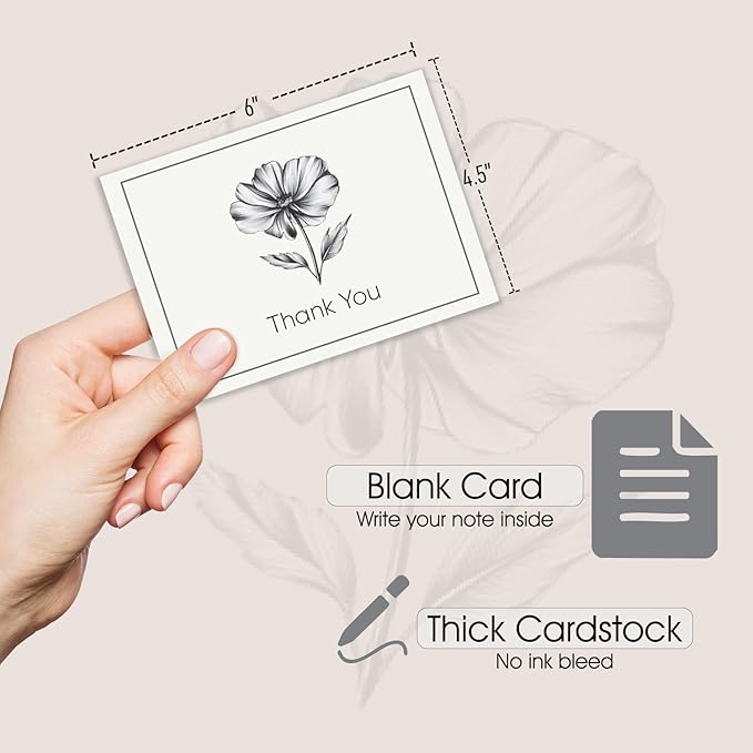 easykart labels Thank You Cards with kraft Envelopes - Blank Stylish papers for Handwritten Messages -Set of 24 and Envelopes - Assorted cute Cards with kraft envelopes