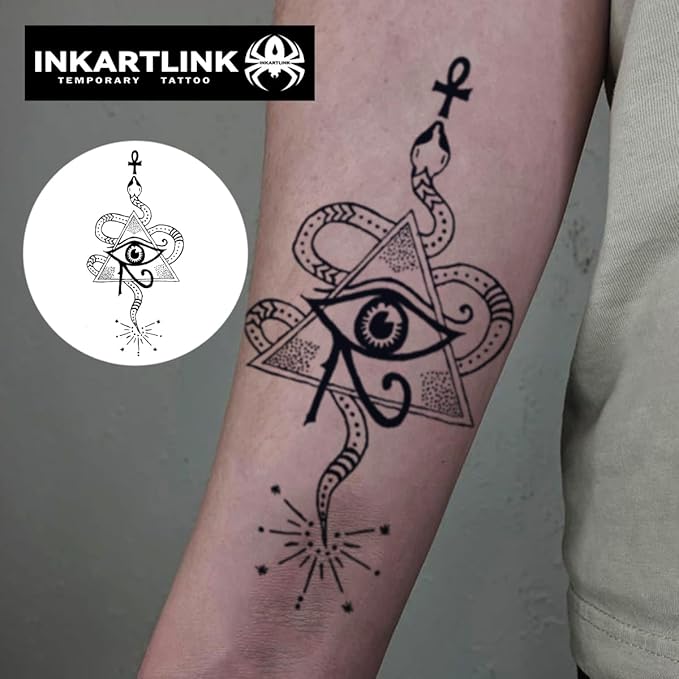 INKARTLINK Tattoo Tech, 2 Sheets Medium Semi Permanent Tattoo, Adult Art Design Temporary Tattoos, Lasts 1-2 Weeks, Waterproof, Realistic Look, No Reflection (Eye of Horus)
