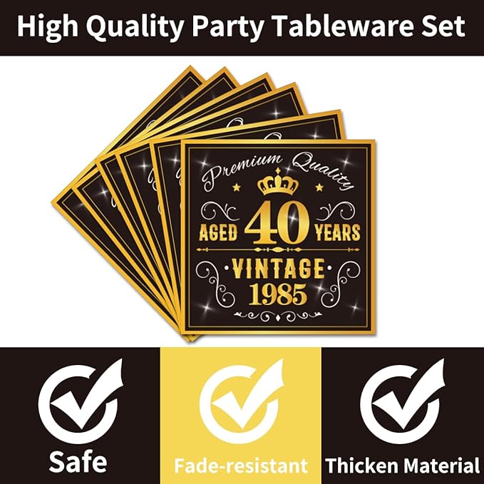 96PCS 40th Birthday Plates and Napkins Party Supplies 40th Birthday Decorations for Men 40th Anniversary Decorations Vintage 1985 Birthday Party Tableware Sets Serve 24 Guests