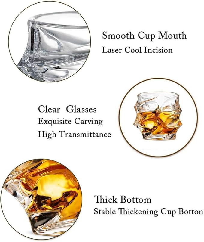 Premium Crystal Whiskey Glasses Set of 6 Large Lead-Free Crystal Glass Tasting Cups Scotch Glasses Tumblers for Drinking Irish Whisky Bourbon Tequila (Iceberg, 6 * 10 oz)