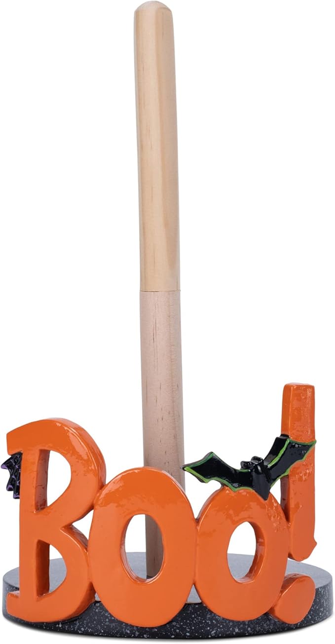 Elanze Designs Boo Bat 12 inch Resin and Wood Halloween Paper Towel Holder
