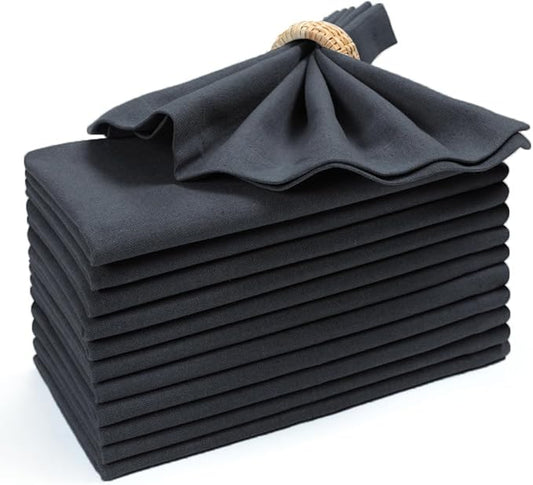Homidate Cotton Dinner Cloth Napkins Set of 12 – 18x18 Dark Grey Fabric – Reusable & Machine Washable Dinner Napkins for Weddings, Restaurants & Everyday Use