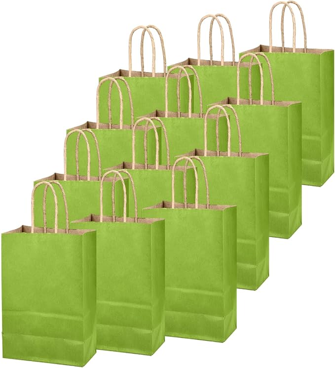 qiqee Forest Green Gift Bag with Handles Bulk 24Pcs Paper Bags -10.6"x8.3"x4.3"Party Favor Bags - Solid Color