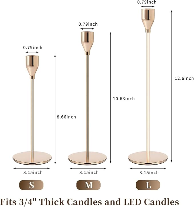 Gold Candlestick Holder French Gold Candle Holders for Table Centerpieces, Wedding, Party, Fits 3/4 inch Candles, Metal Taper Candle Sticks Holders Decor for Dinner, Home Decor (Set of 18)