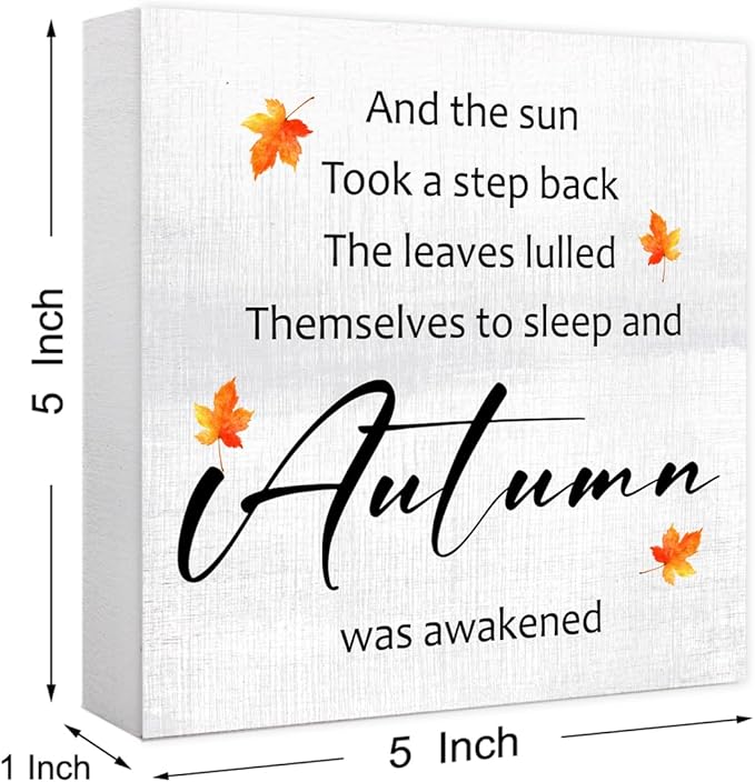 Funny Autumn Wood Box Sign Autumn is Awakened Wooden Block Desk Decor for Home Office Kitchen Cubicle Table Shelf Tabletop,Farmhouse Fall Sign Decor