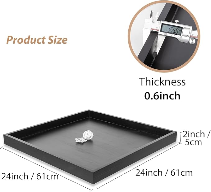 Ottoman Tray for Coffee Table Living Room Wood Serving Tray Large Wooden Square 24 Inches Black