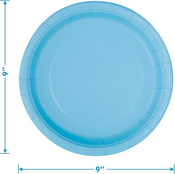 Solid Pale Blue Paper Dinner Plates and Luncheon Napkins for Blue Party Supplies and Baby Shower Decorations (Serves 16)