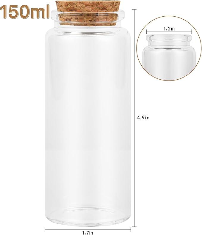 2PCS Empty Glass Bottle with Cork Stoppers,Decorative Glass Bottles with Cork Lid for DIY Art Crafts Projects Decoration Party Supplies Wedding