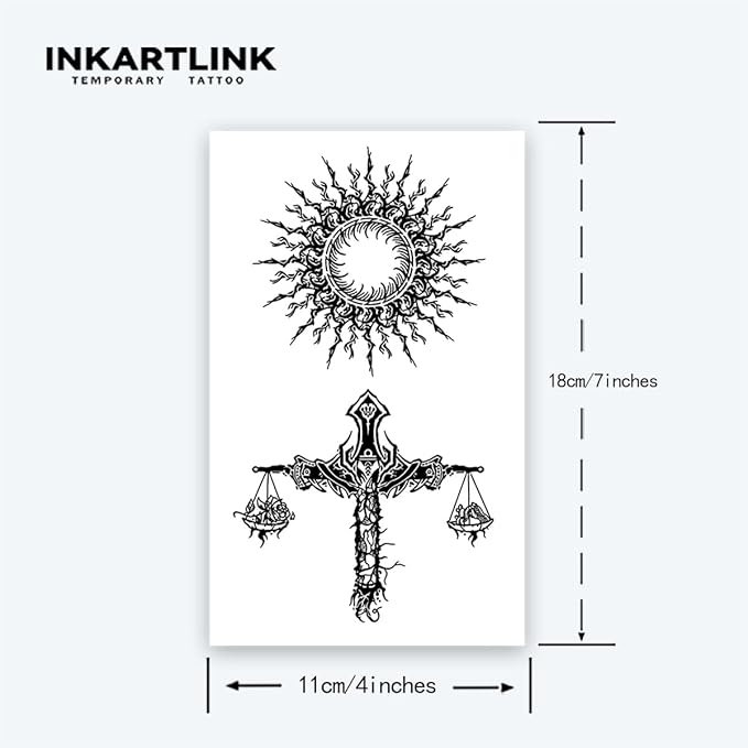 INKARTLINK Tattoo Tech,2 Sheets Extra-Large Semi Permanent Tattoo,Adult Art Design Temporary Tattoos, Lasts 1-2 Weeks, Waterproof, Realistic look, No Adhesive, No reflection (Balance Design)