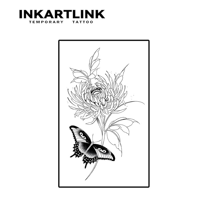 INKARTLINK Women's Semi-Permanent Floral Temporary Tattoos - Adult Art Design, Cruelty-Free, Waterproof, Non-Reflective (Butterfly And Flower)