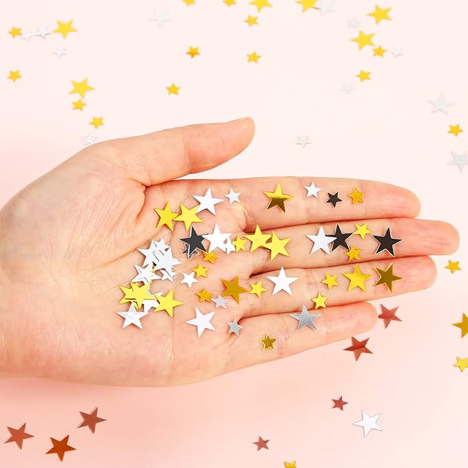 Hestya 60g Star Confetti Glitter Table Confetti Metallic Foil Stars for Christmas Party Wedding Festival Decorations(Gold Silver 60g,10mm and 6mm)