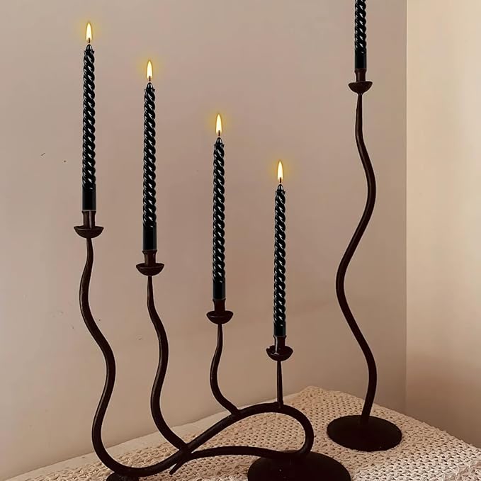 12-Pack 10' Tall Black Spiral Taper Candle Set - Dripless, Smokeless for Halloween&Christmas, Unscented Candlesticks, Dripelss Tapered Candles for Table Rituals,Memorial Prayer Wiccan Rituals.