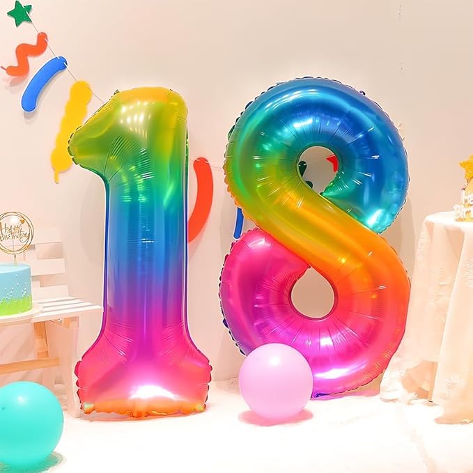 Rainbow Number 6 Balloon 40 Inch Rainbow 6 Balloon Giant Helium Foil Number 0 to 9 Balloons Birthday Wedding Party Digital Decorations Number 6
